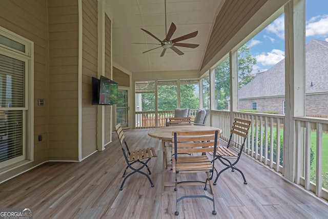 1304 Swallows Walk, Grayson, GA 30017 - sunroom with a ceiling fan, outdoor dining space, and vaulted ceiling