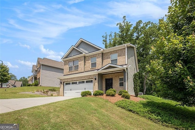 422 Dublin Way, Dallas, GA 30132 - craftsman-style home with an attached garage, concrete driveway, a front lawn, and brick siding