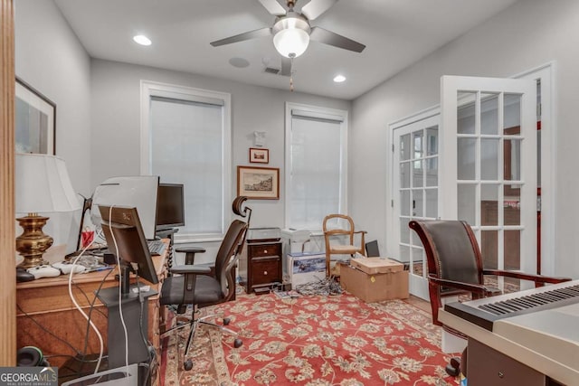 345 Glen Iris Dr NE Unit 3, Atlanta, GA 30312 - home office with a ceiling fan, recessed lighting, and french doors