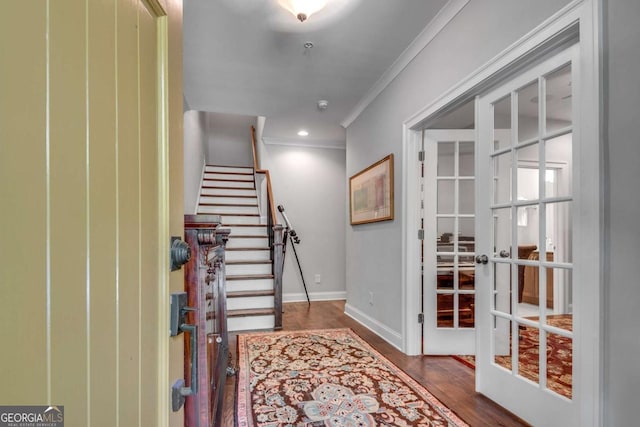 345 Glen Iris Dr NE Unit 3, Atlanta, GA 30312 - entryway featuring ornamental molding, french doors, stairs, and wood finished floors