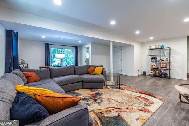 2849 Crescendo Dr, Atlanta, GA 30318 - living room featuring wood finished floors, recessed lighting, and baseboards