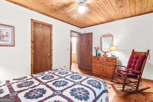 62 Nocona Trl, Ellijay, GA 30536 - bedroom featuring wood-type flooring, wood ceiling, and a ceiling fan