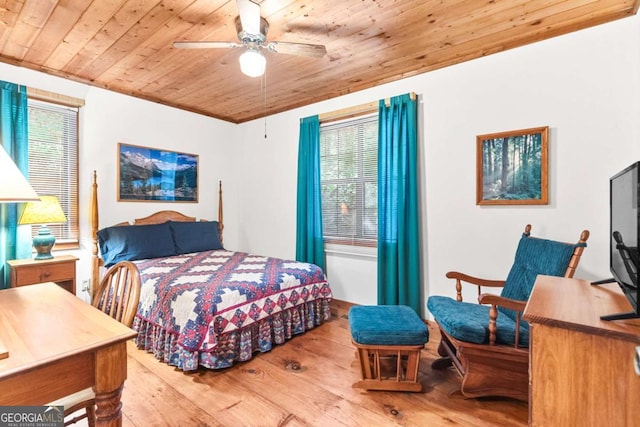 62 Nocona Trl, Ellijay, GA 30536 - bedroom with wood ceiling, hardwood / wood-style floors, and a ceiling fan