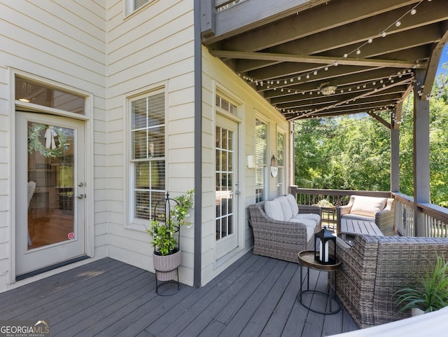 70 Baker Pond Ct, Jefferson, GA 30549 - wooden terrace with outdoor lounge area