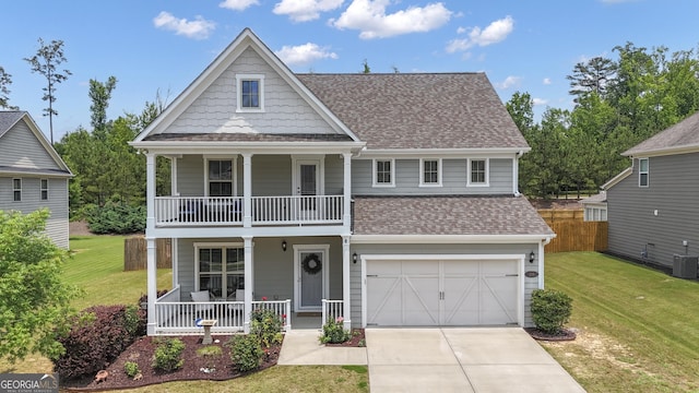 206 Roundwood Way, Peachtree City, GA 30269 - traditional home with a porch, roof with shingles, concrete driveway, and a balcony