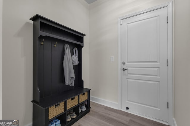 206 Roundwood Way, Peachtree City, GA 30269 - mudroom featuring wood finished floors and baseboards