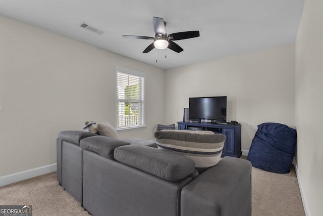206 Roundwood Way, Peachtree City, GA 30269 - living room with light carpet and a ceiling fan