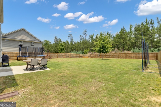 206 Roundwood Way, Peachtree City, GA 30269 - fenced backyard with a trampoline and a patio