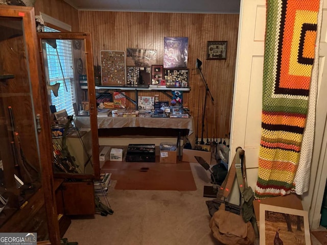 1268 Woodland Rd NE, Conyers, GA 30012 - interior space featuring wooden walls and carpet