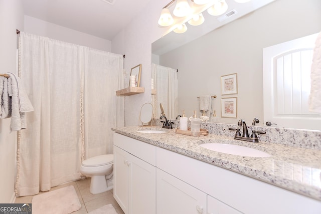 1243 Glenville Ct, Hoschton, GA 30548 - bathroom with toilet, tile patterned flooring, and double vanity