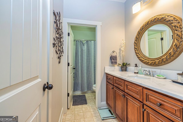 172 Walden Pond Trl, Senoia, GA 30276 - full bath with vanity, toilet, curtained shower, and tile patterned flooring