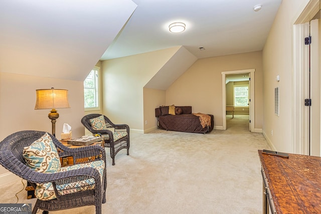 172 Walden Pond Trl, Senoia, GA 30276 - bedroom featuring lofted ceiling, light carpet, multiple windows, and baseboards