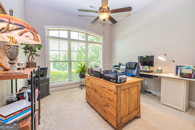 172 Walden Pond Trl, Senoia, GA 30276 - office space with light colored carpet, a ceiling fan, and baseboards