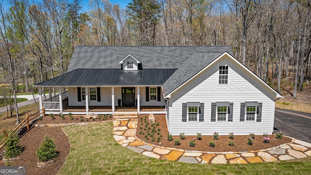 219 Fairview Dr, Morganton, GA 30560 - view of front of home featuring covered porch, a metal roof, and a front yard