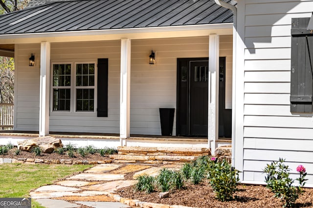219 Fairview Dr, Morganton, GA 30560 - property entrance featuring a standing seam roof, a porch, and a metal roof