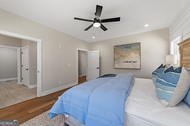 219 Fairview Dr, Morganton, GA 30560 - bedroom with wood finished floors, recessed lighting, and a ceiling fan