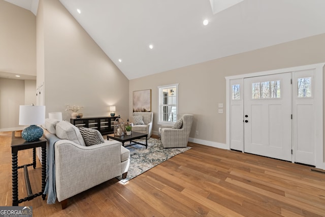 219 Fairview Dr, Morganton, GA 30560 - living area featuring high vaulted ceiling, light wood-style floors, and recessed lighting