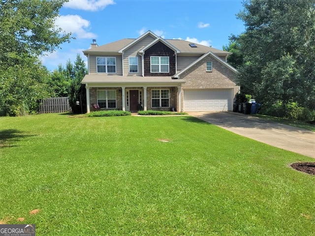 10315 Whisper Glen Dr, Midland, GA 31820 - view of front of property with concrete driveway, covered porch, a garage, a chimney, and brick siding
