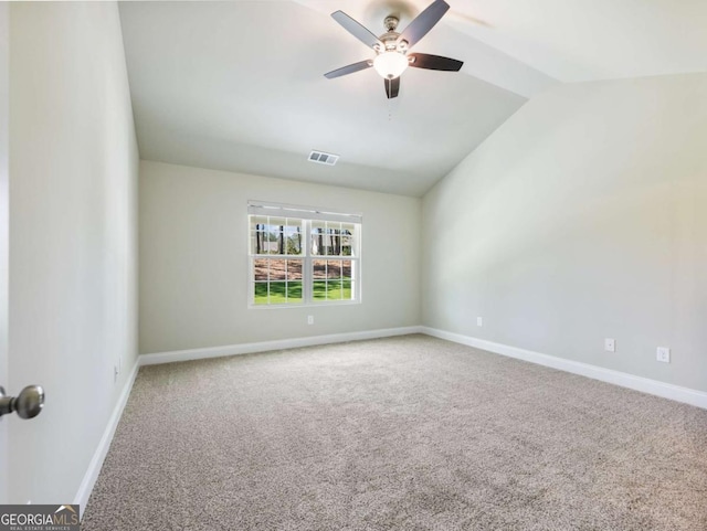 204 Rachel Ln, Hartwell, GA 30643 - empty room featuring carpet flooring, lofted ceiling, a ceiling fan, and baseboards