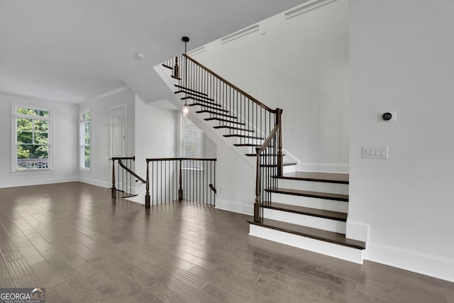 113 Quinn Way, Milton, GA 30004 - stairway featuring wood finished floors and baseboards