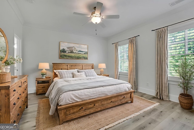 113 Quinn Way, Milton, GA 30004 - bedroom featuring light wood-type flooring, ornamental molding, baseboards, and a ceiling fan