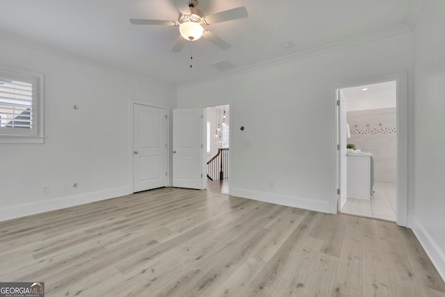 113 Quinn Way, Milton, GA 30004 - unfurnished bedroom with light wood finished floors, crown molding, and connected bathroom