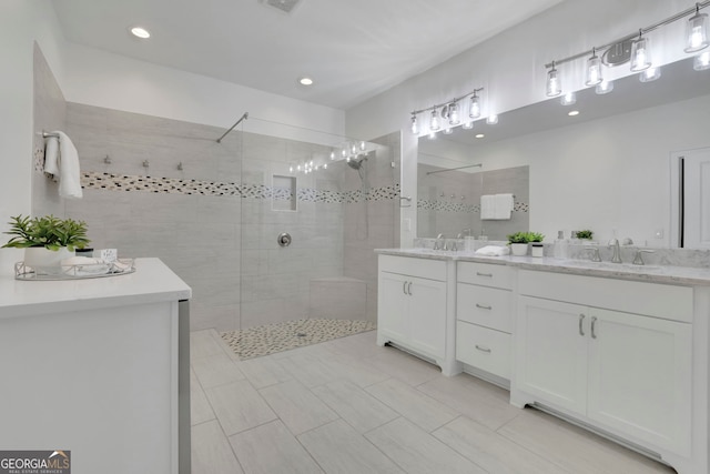 113 Quinn Way, Milton, GA 30004 - full bathroom with double vanity, a walk in shower, recessed lighting, and tile patterned flooring