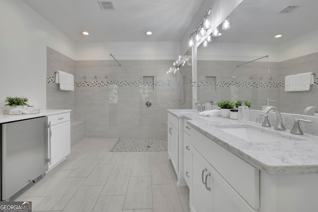 113 Quinn Way, Milton, GA 30004 - bathroom featuring walk in shower, double vanity, and recessed lighting