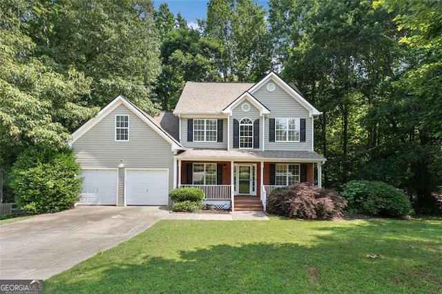 14 Augusta Way, Hiram, GA 30141 - traditional-style home with covered porch, concrete driveway, a front yard, and an attached garage