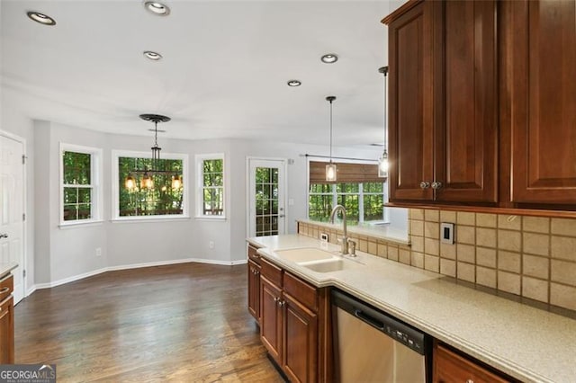 14 Augusta Way, Hiram, GA 30141 - kitchen featuring dishwasher, a sink, backsplash, baseboards, and recessed lighting