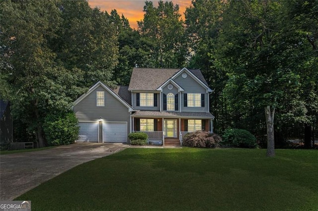 14 Augusta Way, Hiram, GA 30141 - view of front of house featuring driveway, an attached garage, a porch, and a front yard