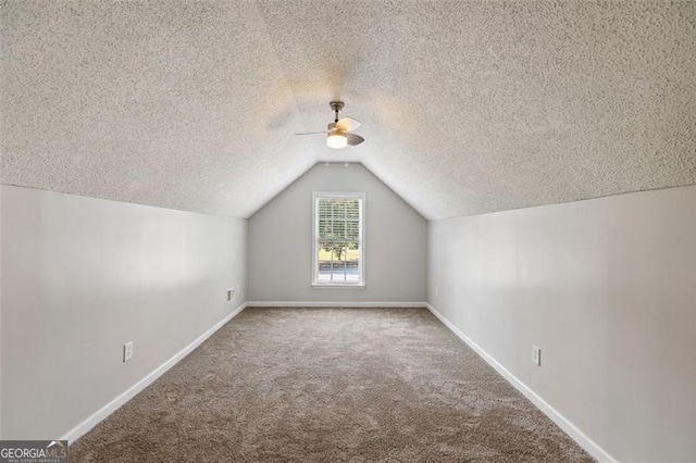 14 Augusta Way, Hiram, GA 30141 - additional living space featuring ceiling fan, carpet, vaulted ceiling, a textured ceiling, and baseboards