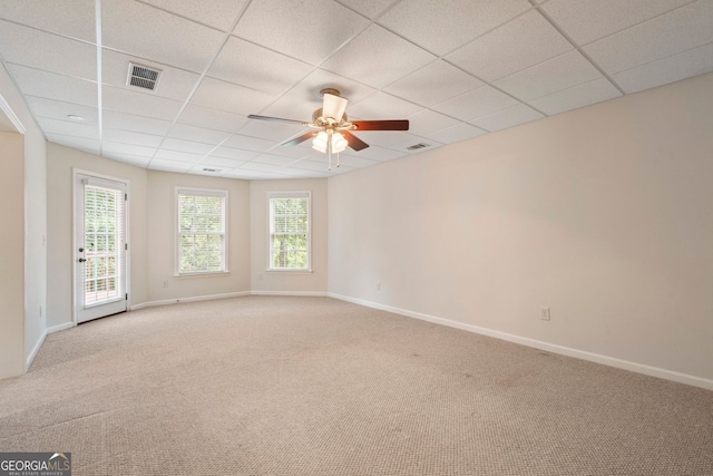 203 Crescent Moon Way, Canton, GA 30114 - spare room featuring a drop ceiling, light colored carpet, a ceiling fan, and baseboards
