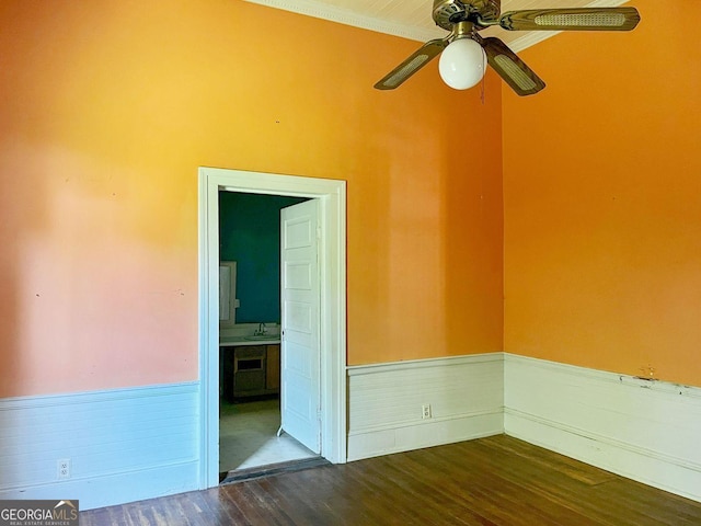 459 Railroad Ave, Flovilla, GA 30216 - unfurnished room with wainscoting, wood finished floors, ceiling fan, and a sink