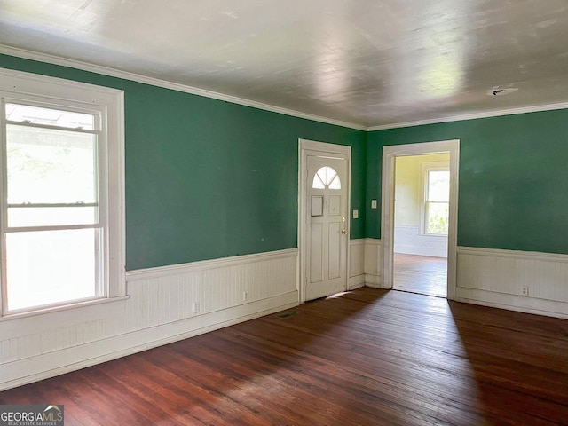 459 Railroad Ave, Flovilla, GA 30216 - entryway with hardwood / wood-style floors, wainscoting, and ornamental molding
