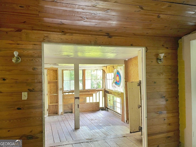 459 Railroad Ave, Flovilla, GA 30216 - doorway to outside featuring wood ceiling, wooden walls, and light wood-style flooring