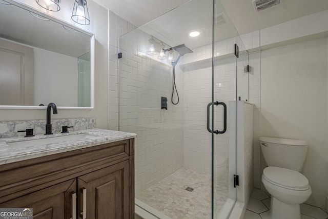 2825 Shea Way SW, Marietta, GA 30060 - full bath featuring vanity, a shower stall, tile patterned flooring, and recessed lighting