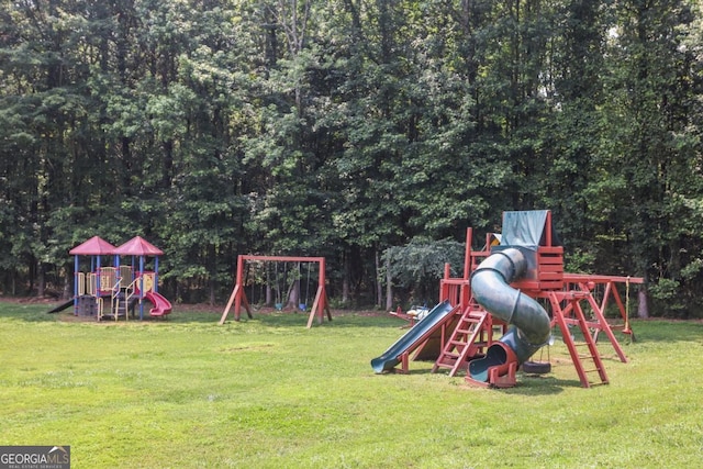 5240 Arrie Way, Atlanta, GA 30360 - view of play area featuring a lawn and view of wooded area