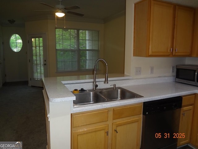 245 Amal Dr SW Apt 2010, Atlanta, GA 30315 - kitchen featuring dishwashing machine, stainless steel microwave, a sink, crown molding, and light countertops