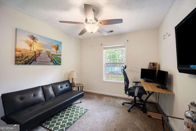 780 Nehemiah Ln SW, Atlanta, GA 30331 - carpeted home office with ceiling fan, a textured ceiling, and baseboards