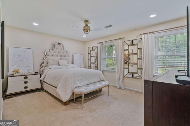 1777 E Gate Trl, Stone Mountain, GA 30087 - bedroom featuring light carpet, ceiling fan, baseboards, and recessed lighting