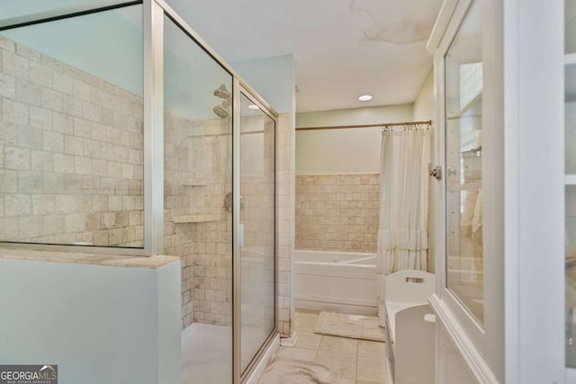 1777 E Gate Trl, Stone Mountain, GA 30087 - full bathroom with a shower stall, a garden tub, tile patterned floors, and recessed lighting