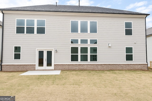 3468 Jasmine Way SW, South Fulton, GA 30331 - back of house with french doors, a lawn, brick siding, and a patio