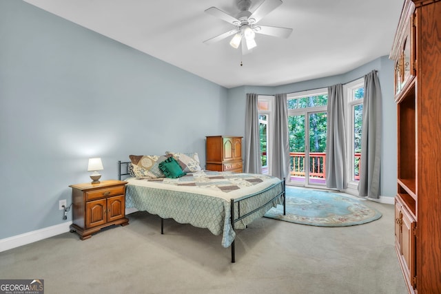 242 Pristine Cv, Hartwell, GA 30643 - bedroom featuring light carpet, baseboards, access to exterior, and ceiling fan