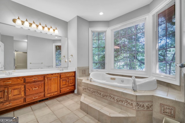 242 Pristine Cv, Hartwell, GA 30643 - full bathroom with plenty of natural light, a whirlpool tub, tile patterned floors, and double vanity