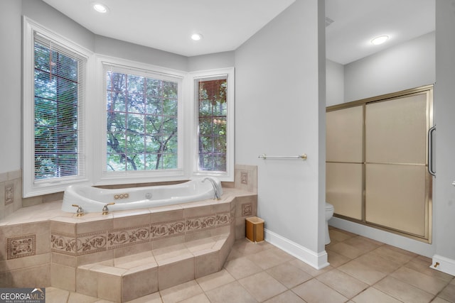 242 Pristine Cv, Hartwell, GA 30643 - full bath with a bath, toilet, tile patterned floors, a stall shower, and baseboards