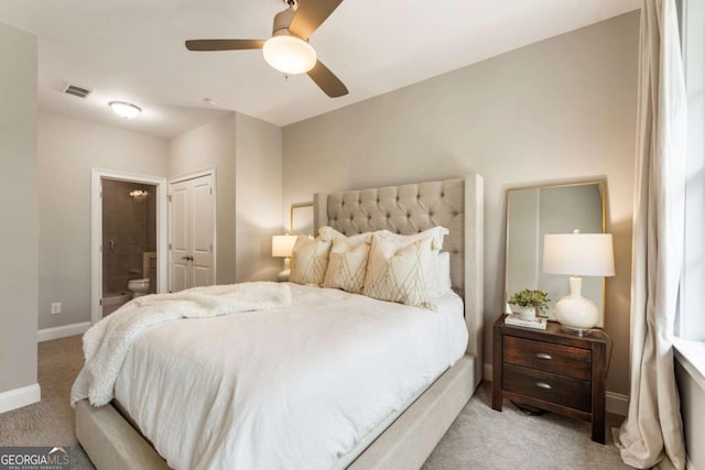 6613 Encore Blvd, Atlanta, GA 30328 - bedroom featuring carpet, baseboards, ensuite bathroom, ceiling fan, and a closet