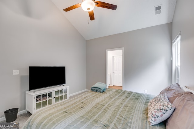 305 Overland Trl, Temple, GA 30179 - bedroom with vaulted ceiling, baseboards, and ceiling fan