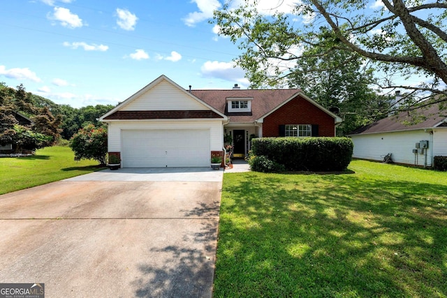 8180 Chapman Ter, Mcdonough, GA 30252 - traditional-style home with concrete driveway, an attached garage, brick siding, and a front lawn