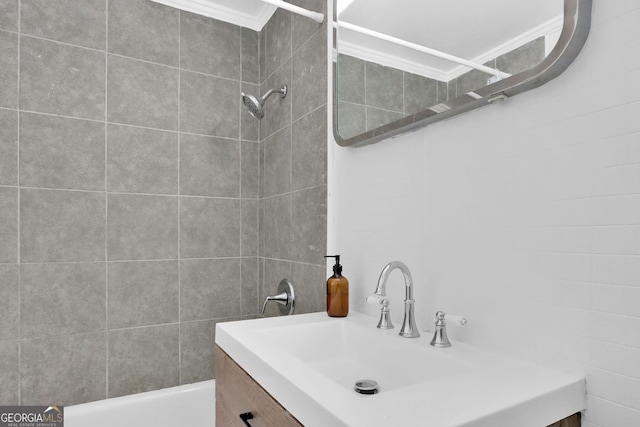 766 Blanton Blvd, Macon, GA 31210 - full bath with crown molding, tile walls, and vanity